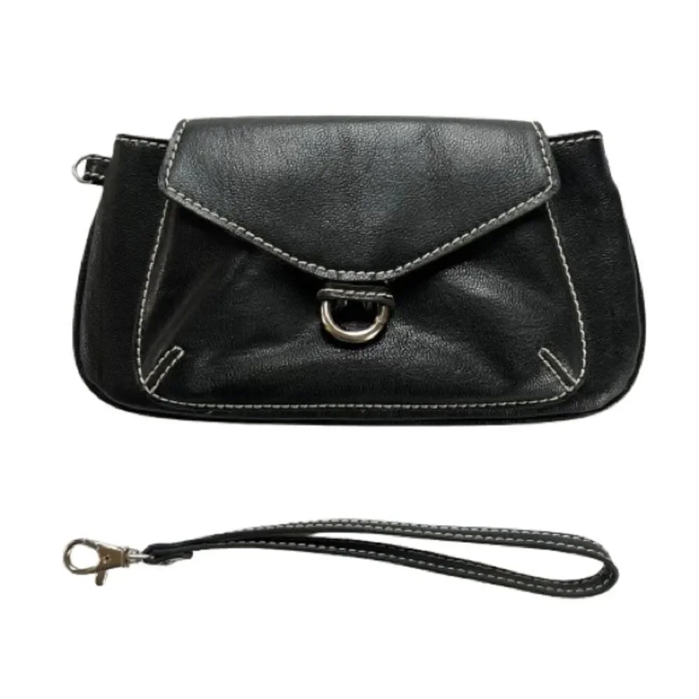 Liz Claiborne Black Vegan Leather Wristlet Clutch Wallet Purse